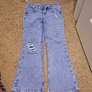 Justice Light Blue Distressed Flare Jeans
